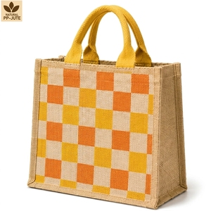 Bolsa de Yute Promocional, Yute Natural con PP, 21 x 23 x 15 cm, Impresión a 2 Colores en Ambos Lados, Asa de Cinta de Algodón, Logotipo Personalizado, Venta al Por Mayor - Product Image 1