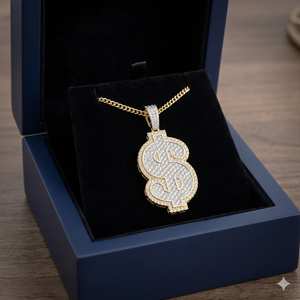 เครื่องประดับฮิปฮอปเงินแท้ 925 สำหรับผู้ชาย ลายดอลลาร์สองชั้น ประดับเพชรแล็บโกรว์ งานละเอียด สำหรับงานปาร์ตี้ - Product Image 5