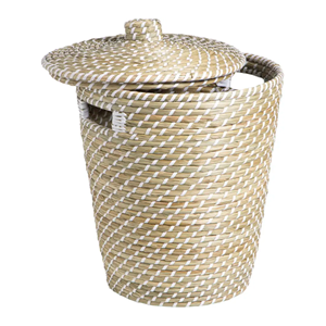 Minimalist Natural Seagrass Waste Paper <b>Bin</b> <b>With</b> <b>Lid</b>, Trash Can Basket For Kitchen Bathroom Basket Wholesale From Vietnam - Product Image 2