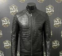 Veste de moto d'hiver pour homme en cuir véritable noir gaufré, personnalisable, imperméable et respirante, avec col montant