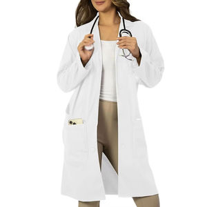 Blouse de laboratoire blanche tissée pour femmes, coton et polyester, uniforme d'hôpital, 3 poches, fermeture à boutons-pression, blouse médicale pour médecin - Product Image 1