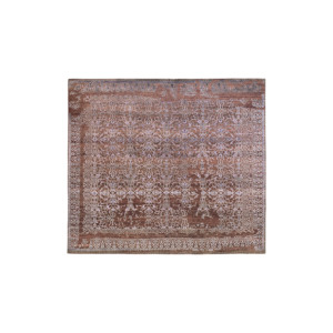 Tapis en laine noué à la main, marron terreux, motif floral traditionnel, carré, lavable, à poils ras, épaisseur moyenne, pour salon - Product Image 3