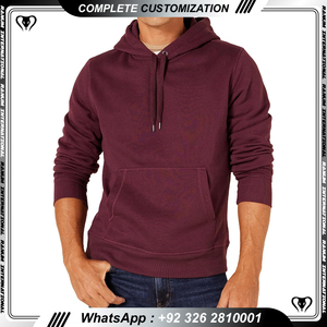 Sweat-shirt à capuche pour homme, couleur bordeaux, coupe classique, couleur unie, style décontracté, automne, coton tricoté, pull avec poche - Product Image 3