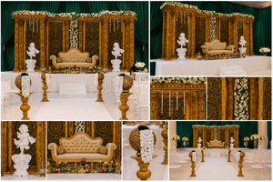 Escenario Majestuoso para Bodas Malayalamas, Diseño de Escenario para Bodas Tamilas, Decoración de Escenario Dorado de Estilo Surindio - Product Image 6