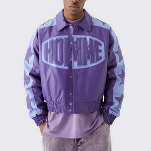 Veste en cuir vintage pour homme sur mesure avec col montant, logo brodé en chenille, style bomber en cuir d'agneau - Product Image 1