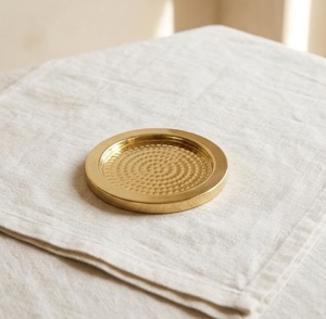 Persian Heritage Brass Coaster <b>Set</b> with Holder Handcrafted Engraved <b>Square</b> Brass Heat Resistant Luxury Table Decor - Product Image 3