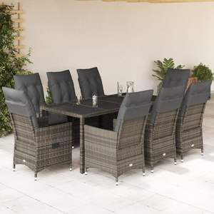 8 Seater Grey Pe Rattan Garden Dining Set With Multi Position <b>Backrest</b> Outdoor Furniture Contemporary Design - Product Image 3