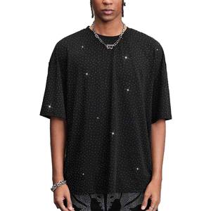 Camiseta Oversize Personalizada con Pedrería Completa para Hombre, 100% Algodón, Estilo Urbano, Cuello Redondo, Manga Corta, con Cristales Brillantes, OEM ODM - Product Image 4