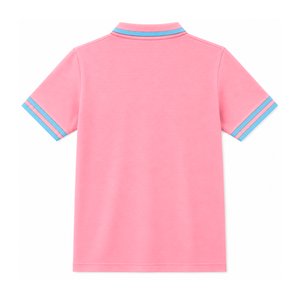 เสื้อโปโลแกมมา ฟิ เดลต้า ซอร์โรริตี้ สำหรับผู้หญิง สีชมพู-น้ำเงินลายทาง คอวี ผ้าปิเก้ถัก แขนสั้น ปักลายตราสัญลักษณ์ คอปก - Product Image 4