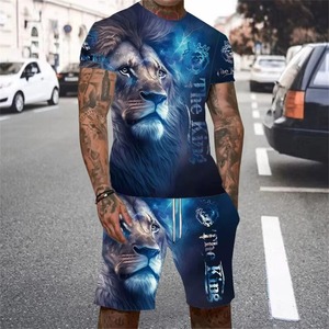 Summer Men Tracksuit 2 Piece Outfits 3D Golden <b>Lion</b> Print Short Sleeve T <b>Shirt</b> Shorts Jogging Sets Outdoor Spandex - Product Image 5