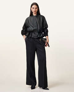 แจ็กเก็ตบอมเบอร์แบบมีเชือกรูดแจ็คเก็ตหนังแท้สำหรับผู้หญิงแจ็กเก็ตน้ำหนักเบาแบบคลาสสิกสำหรับผู้หญิงยูโร - Product Image 5