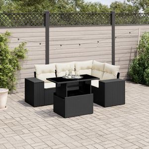 Set Divano da Giardino in Rattan Nero Crema con Tavolo, 4 Posti, Arredamento da Esterno dal Design Contemporaneo - Product Image 3