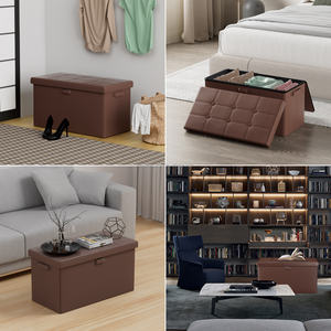 เก้าอี้หนังทรงลูกบาศก์ออตโตมันกันไฟพับได้มีล็อคม้านั่งพักเท้ากันน้ำสำหรับห้องนั่งเล่น - Product Image 5