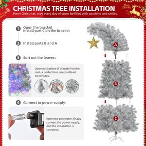 Albero di Natale Artificiale Pre-Illuminato da 1,8 m con Cima Curva e Stella Dorata, 300 Luci, 900 Punte di Rami, Telecomando, Materiale PET - Product Image 6