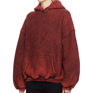 Sweat-shirt à capuche zippé rouge coupe classique unisexe en molleton de coton avec poche, décontracté, écologique, pour l'hiver - Product Image 6