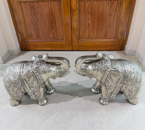 New German Silver Finish Handmade Large <b>Elephant</b> Statues Traditional <b>Decor</b> Indoor Entryway Home Decoration Irregular Shape Floor - Product Image 3