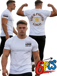 Customized 6pcs Set Men's Quick-Dry Sports <b>T</b>-Shirts 3 Positions Print Custom Logo/Pattern on Chest Sleeve And <b>Back</b> Lightweight - Product Image 2