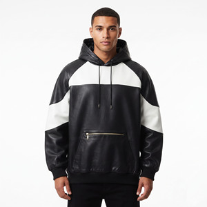 <b>Men's</b> Oversized Leather Hoodie <b>Men</b> Loose Fit Leather <b>Pullover</b> Hoodie <b>Mens</b> Front Pocket Leather Baggy Hooded - Product Image 1