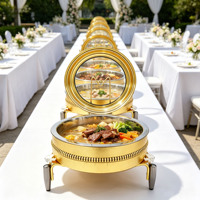 Nouveau design de luxe en acier inoxydable, chauffe-plat à alcool avec couvercle, doré, 9L, type chafing dish
