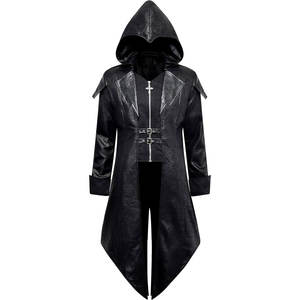 Men‘s PU Hooded Leather Steampunk <b>Jacket</b> Medieval <b>Gothic</b> Victorian Vampire Coat Tailcoat Gear Design Adjustable - Product Image 1