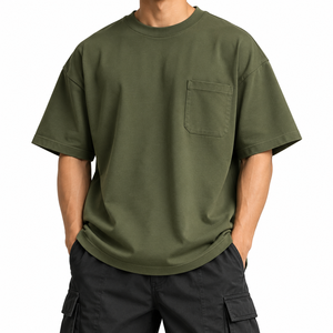 Camiseta de Cuello Redondo de Algodón Grueso para Hombre, Camisetas Holgadas Modernas para Hombre, Tejido de Punto Extra Grande, Ecológico - Product Image 1