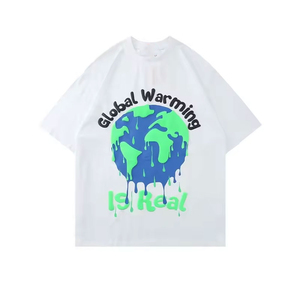 เสื้อยืดคอตตอนโอเวอร์ไซส์ลาย Global Warming Is Real สำหรับผู้ชาย แขนสั้น คอกลม ทรงพอดีตัว สีขาว สีดำ ผ้าเจอร์ซีย์ กันยับ สไตล์สตรีทแวร์ - Product Image 5