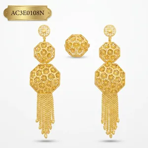 Nigerian <b>Bridal</b> Jewelry 14K Gold Plated Brass Stud Earrings Cute Flower Shape Tassel Earrings - Product Image 2