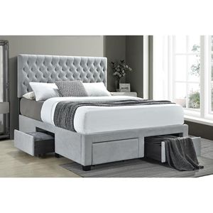Letto Queen Size con 4 Cassetti, Rivestimento Trapuntato Grigio Chiaro - Product Image 1