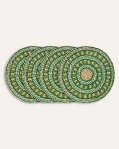 Mantel Individual Redondo de Seagrass Tejido a Mano con Forma de Flor, Estilo Bohemio, Borde Verde, Decorativo para Hogar y Restaurante - Product Image 4
