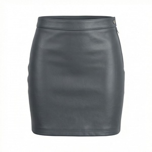 Jupe crayon mini en similicuir pour femme, taille normale, fermeture éclair, couleur unie, style minimaliste, toutes saisons, tissu tissé - Product Image 1