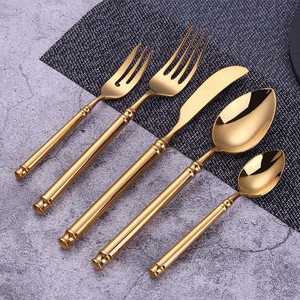 Ensemble de couverts en acier inoxydable doré satiné, couteau, cuillère, fourchette, vaisselle, couverts de table, pour banquet, mariage, hôtel, utilisation sur table à manger - Product Image 3