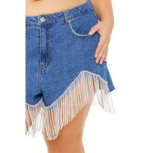Shorts de Mezclilla para Mujer, Lavado Medio, con Bolsillos y Parte Inferior Decorados con Pedrería, Shorts Sexys para Fiesta, Personalizados - Product Image 5