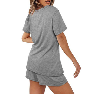 Ensemble 2 pièces tricoté pour femme, couleur unie, col rond, manches courtes, coupe ample, décontracté, printemps-été, usage quotidien, vert - Product Image 3