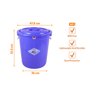 Bulk 60L Eco-Friendly Plastic <b>Bucket</b> <b>with</b> Handle & <b>Lid</b> Durable Virgin PP Water Container for Household Commercial Use - Product Image 3