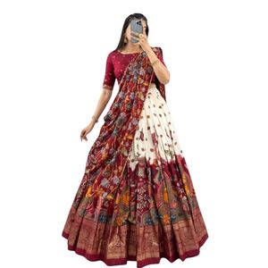 Conjunto de Lehenga Choli Estampado para Mujer, Seda Tusser, Ropa Étnica Tradicional India para Bodas, Festivales y Fiestas, Lehenga de Diseñador - Product Image 1