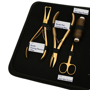 Professional Gold Stylist Hair Extension <b>tools</b> <b>Kit</b> with 7 Inch Hair Extension Pliers Parting Finger <b>Mini</b> Scissor Sewing Needles - Product Image 3