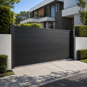 Puerta Corredera Horizontal Moderna Negra con Rejilla y Valla de Privacidad para Entrada de Vivienda o Villa, Diseño de Seguridad - Product Image 4