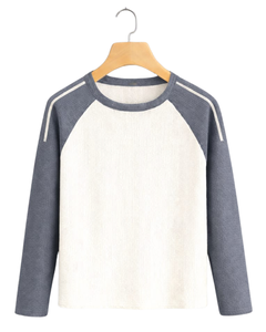 Camiseta de Manga Larga Raglán Gris y Blanca Personalizada para Hombre, de Algodón Acordonado, Cuello Redondo Informal, Estilo Béisbol, Fabricante y Proveedor OEM - Product Image 1