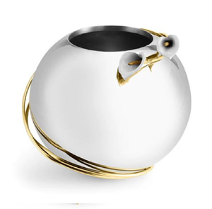 Vase conique argenté effet miroir avec poignées à bord doré et bourgeons floraux. disponibles à prix de gros. - Product Image 2