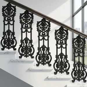 Panel de barandilla de escalera de hierro forjado ornamentado, trabejado decorativo, balaustres metálicos decorativos para renovación de escaleras interiores - Product Image 2
