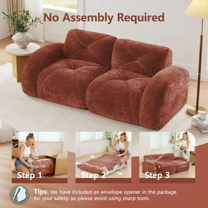 Divano a 2 Posti in Velluto Trapuntato, Design Ergonomico Senza Struttura, Base in Spugna ad Alta Densità 32D, Antiscivolo, Arredamento per Soggiorno - Product Image 5