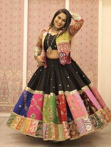 Traditional Indian Women's Colorful Heavy Muslin Cotton <b>Lehenga</b> Choli Set Embroidered Jacket Floor-Length <b>Skirt</b> Digital Print - Product Image 1