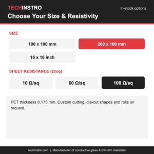 ฟิล์ม PET ITO 200x100 มม. 100 โอห์ม/ตร.ม. ฟิล์มนำไฟฟ้าแบบยืดหยุ่นโปร่งใสสำหรับการวิจัยอิเล็กโทรโครมิก ป้องกันไฟฟ้าสถิต และเซ็นเซอร์ - Product Image 4