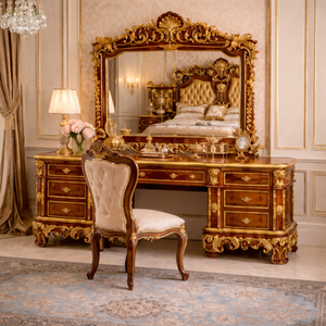 Ensemble de meubles de chambre à coucher de style palais majestueux, lit en teck sculpté à la main de style victorien royal, ensemble de chambre principale taille king, Atlanta - Product Image 3