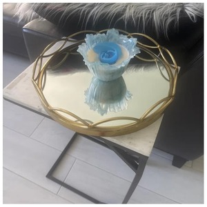 Oval <b>Mirrored</b> Storage <b>Tray</b> Gold Metal Frame Modern Luxury Design Table Use Single Tier Neatening Organizer 2 Pack - Product Image 6