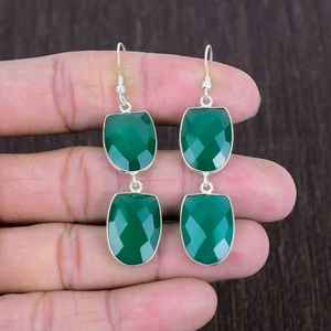 Boucles d'oreilles pendantes en onyx vert facetté, argent sterling 925, bijoux bohèmes faits à la main, pierre précieuse unique, cadeau pour femme - Product Image 2
