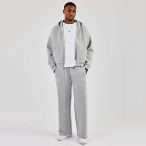 Nouvel Arrivage Survêtement Homme Hiver en Coton Lourd de Haute Qualité, comprenant un Hoodie Boxy Gris Personnalisé et un Pantalon Large Brodé - Product Image 1