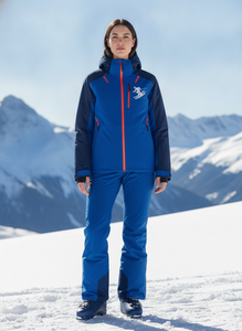 Veste matelassée à capuche bleu marine pour homme, vêtement d'extérieur sportif imperméable pour l'hiver avec logo de ski imprimé et fermeture éclair - Product Image 5