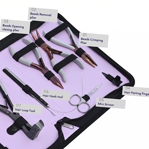 Kit d'outils professionnels pour extensions de cheveux : Pince à sertir les micro-perles à 3 trous, Outil pour extensions adhésives, Outil de retrait de micro-perles, Anneau de séparation, Mini-ciseaux - Product Image 4