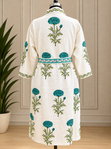 Peignoir Kimono en Coton Imprimé à la Main Motif Floral Marigold Col en V pour Femme et Homme, Robe de Spa, Vêtement Décontracté, Tenue de Salon d'Hôtel, Vente en Gros - Product Image 3